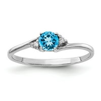 Солиден 14K бяло злато синьо топаз диамантен годежен пръстен размер 5