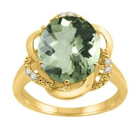 Mauli Jewels пръстени за жени 4. Карат зелен аметист и диамантен цвете пръстен 4-Prong 10K Yellow Gold