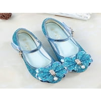 Tenmi Girls Brys Shoes Bow Mary Jane Glitter Princess обувки Искряща униформа Комфорт Небрежно синьо 3y