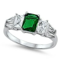 Вашият цвят Clear CZ Solitaire Ring. Стерлинг сребърна лента Зелени бижута женски размер 9