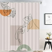 Boho абстрактна тъканна завеса за душ, геометрични форми и непрекъсната линия момиче завеса за душ за баня, съвременна завеса за баня с куки с куки