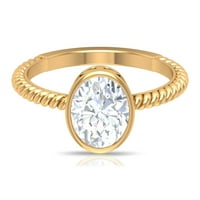 2. CT дамска овална форма Moissanite Поситен пръстен за годежен пръстен с усукано въже, 14K жълто злато, САЩ 4.00
