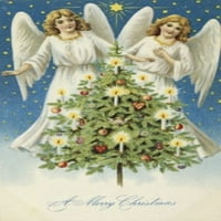 Весела Коледа: Два ангела с коледно дърво, носталгия карти