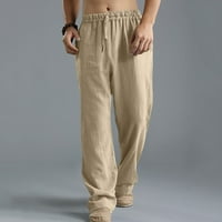 Мъжете разтягащи панталони еластични талия небрежно памучно бельо с джобове еластични плътни цветове ежедневни панталони