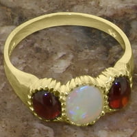 Британски направени 10K жълто злато естествено Opal & Garnet Womens Anniversary Ring - Опции за размер - размер 9