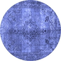 Ahgly Company Indoor Round Abstract Blue Contemporary Area Rugs, 3 'Round