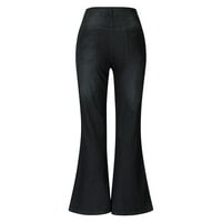 Ketyyh-chn женски панталони ежедневно изтръгване на дупка на подгъва дънки черно, xs