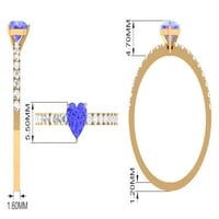 Сърдечна форма на танзанит пасианс пръстен с диамантени странични камъни, 14K жълто злато, САЩ 8.00