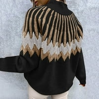 Намален дамски пуловер пуловер каюта Пуловер пуловер Пентингов щампа удобно къса дължина на яка с дълъг ръкав тънък топъл плетен пуловер върхове