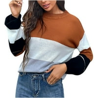 Пуловерът Axxd дамски пуловер, женски зашиващ разхлабен цветен блок плетен пуловер с пуловер с дълъг ръкав блуза