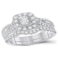 14kt бяло злато изумруд диамантен булчински сватбен пръстен лента 1- cttw