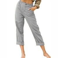 Levmjia женски дънки плюс размер панталони Просвещение Лято жени Небрежни плътни цветни джобове копчета еластична талия удобна прави панталони сиви