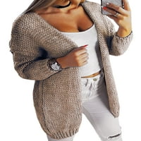 Lumento жени плетени пуловери Пълни цветни жилетка от жилетка Отворено предно изстрелване Уютни жилетки с дълъг ръкав khaki 2xl