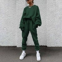 Uorcsa дамски комплекти 0Utfits Lounge Solid Color Leisure Time Loose Loweter Athletic Wear Дълги ръкави костюм Loose Green Size XL
