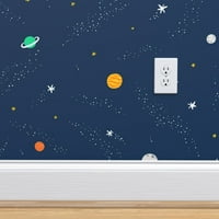Peel & Stick Wallpaper 9ft 2ft - Space Blue Stars Карикатура Sky Doodle Science Planet