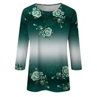 Разчистване Летни върхове за жени Моден ръкав Жени Блуза Деня на независимост Флорални модни екипажи Блузи, тъмно зелено, XL