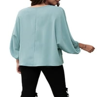 BOMOTOO жени тениска масивна цветна туника блуза прилеп ръкав шифон върхове хлабав тий тениска синя m