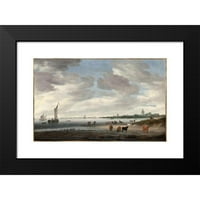 Salomon van Ruysdael Black Modern Famed Museum Art Print, озаглавен - Изглед към река Лек и град Вианен