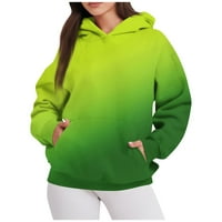 Пуловери за женски модни модни дълги ръкави Разхлабени кръгли врат плюс руно градиент качулки суичър Суичър Топ Зелен XL