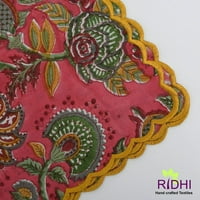 Thulian Pink, Fern Green, Tuscan Yellow Floral Indian Hand Block отпечатани салфетки от памучен плат, 9x9 - коктейлни салфетки, 20x20 - салфетки за вечеря