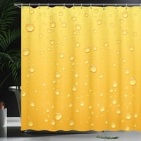 Жълта душ завеса, омбре фон като бира в стъклена вода Капки Графично изкуство отпечатъци, плат плат комплект за баня с куки, 72x72, жълто