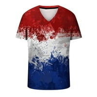 Стамцов мъжки тениска небрежно v-образно деколте 4 юли Американски флаг печат пуловер Фитнес спортни къси панталони ръкави тениска блуза блуза