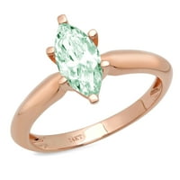 1. CT Brilliant Marquise Cut Симулиран зелен диамант 14K Rose Gold Politaire Ring SZ 8.5