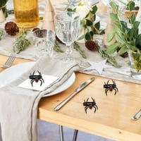 Хелоуин салфетки пръстени черен държач за салфетки за паяк за хребет за Хелоуин парти декорации за маса, призрачни тематични партита