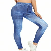 Rejlun дамски fau дънки панталони за контрол на корема еластични талии панталони жени разтягат джинги бягащи дъна сини xl