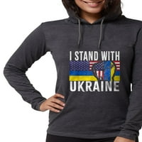 Cafepress - стоя с тениска с дълъг ръкав на Ukraine Flag Amer - риза с женска качулка