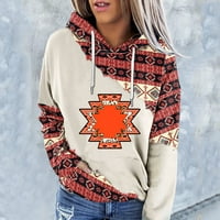 Western Aztec ризи за жени Цветна блок раирана риза етническа печат качулка ежедневно теглене суичър пуловер върхове дамски клирънс пуловери суичър риза риза