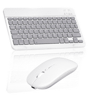 Акумулаторна Bluetooth клавиатура и мишка комбо ултра тънка клавиатура и мишка за телевизия Samsung Un55Tu7000fxza и всички Bluetooth Mac таблет IPad PC лаптоп - Каменно сиво с бяла мишка