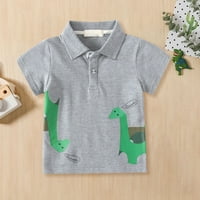 Момчета тениски детски върхове с къс ръкав бутон надолу риза Карикатурен модел динозавър с джобове за години