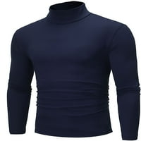 Тениски за тениски хайт тениски с висока шия солиден цвят блуза мъжки върхове мъже с дълъг ръкав Основен тийнейв син 3xl