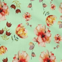 OneOone Cotton Flet Mint Fabric Flower & Leaves Watercolor Sewing Material Print Fabric от двора e широк