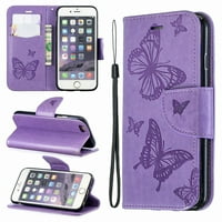 Калъф за портфейл на iPhone 6S, калъф за iPhone, DTeck релефна пеперуда Flip Pu Leather Stand Card Case Case с ръчна каишка за iPhone 6S iPhone 6, лилаво