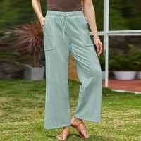 Huaai плюс размери панталони за жени ежедневни плътни цветни разхлабени джобове еластични панталони на талията дълги панталони суитчъри Харем панталони мента зелен