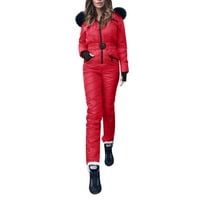 Cuoff Jumbsuits for Women Fashion Ski Wear Jacee Hoodie Outdoor Sports Zipper Едно парче Ски облекчено ски облекло червено м