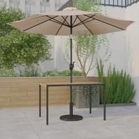 Emma + Oliver Patio Table Set - Synthetic Fau Teak 30 48 маса за хранене с чадър дупка и тен чадър с претеглена основа
